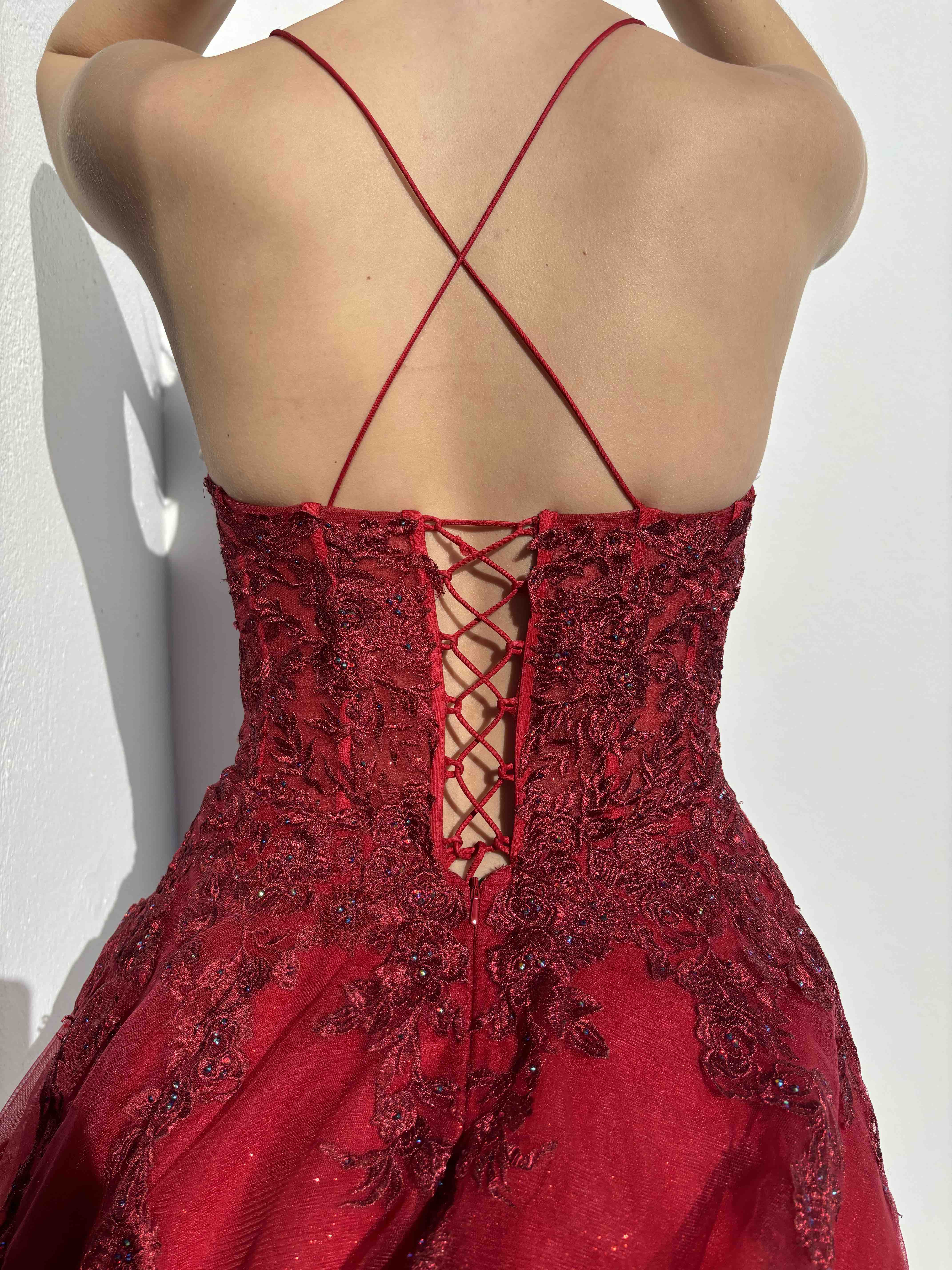 Vestido rojo floral prom/quinceañera viper Apparel — foto 5 de 5