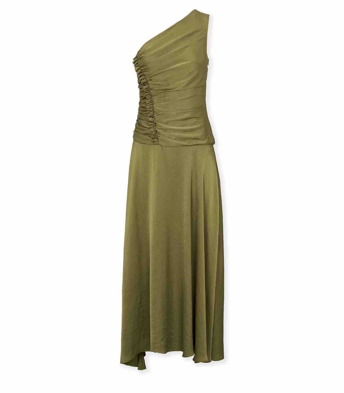 Vestido invitada Midi de Color Khaki con un tirante Maksu — foto 6 de 6
