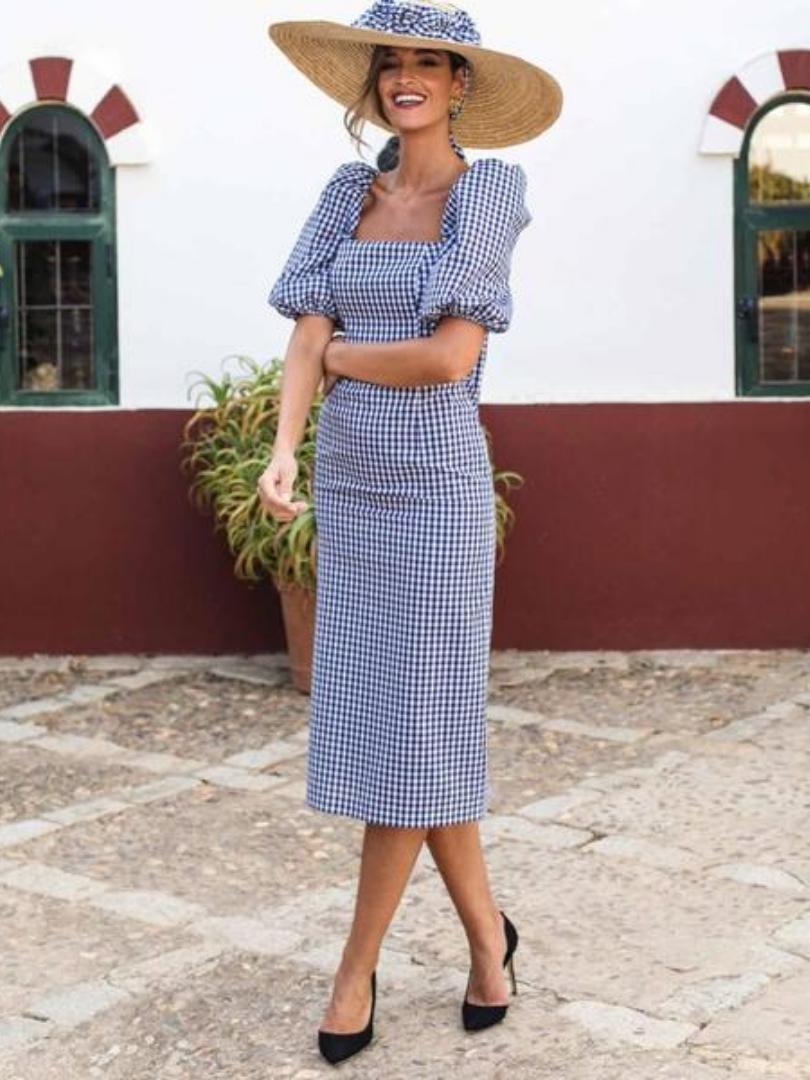 Vestido boda Vichy azul Blanca Martín — foto 1 de 4