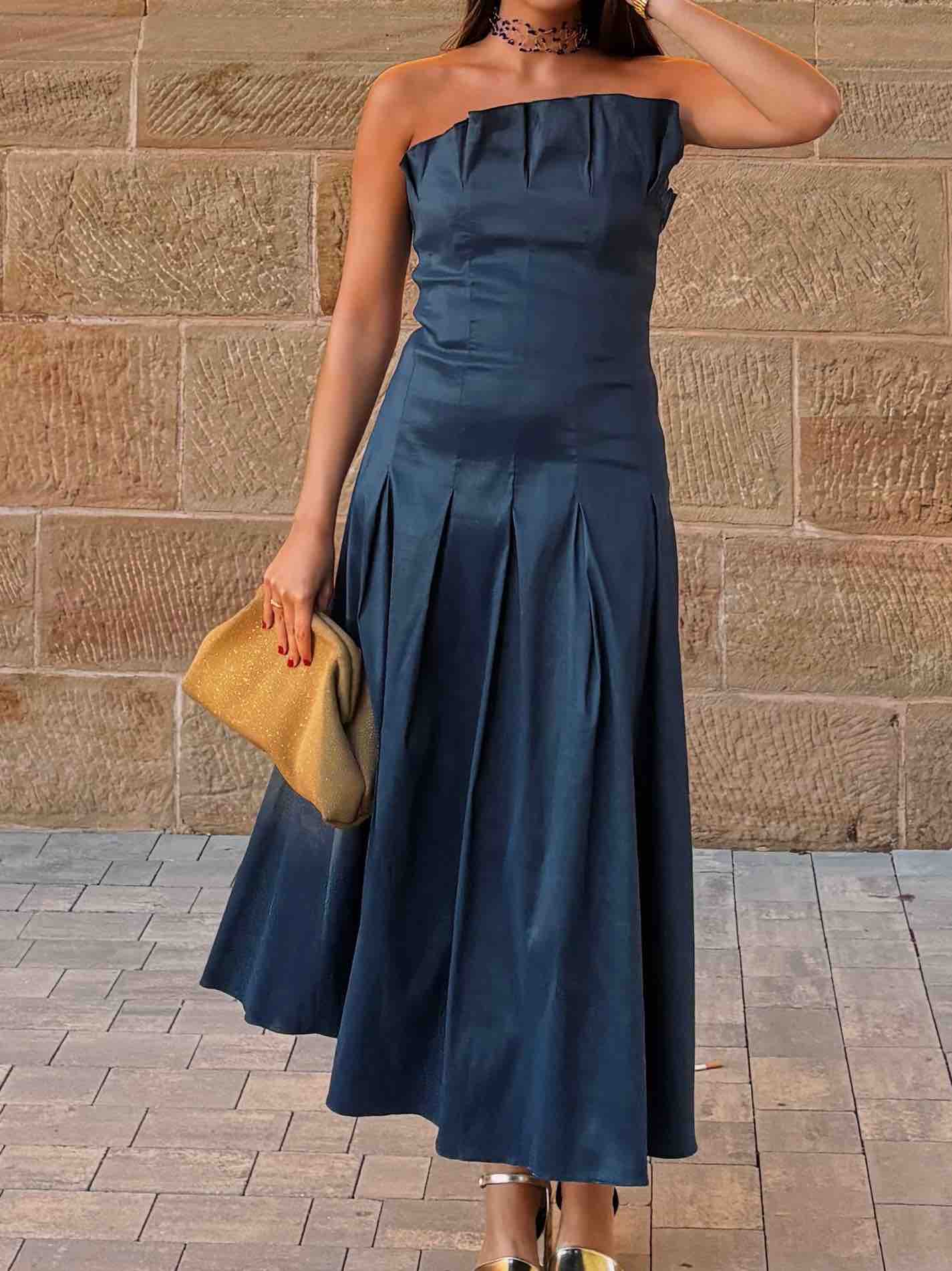 Vestido Bimani Cordelia Azul Petróleo — foto 2 de 3