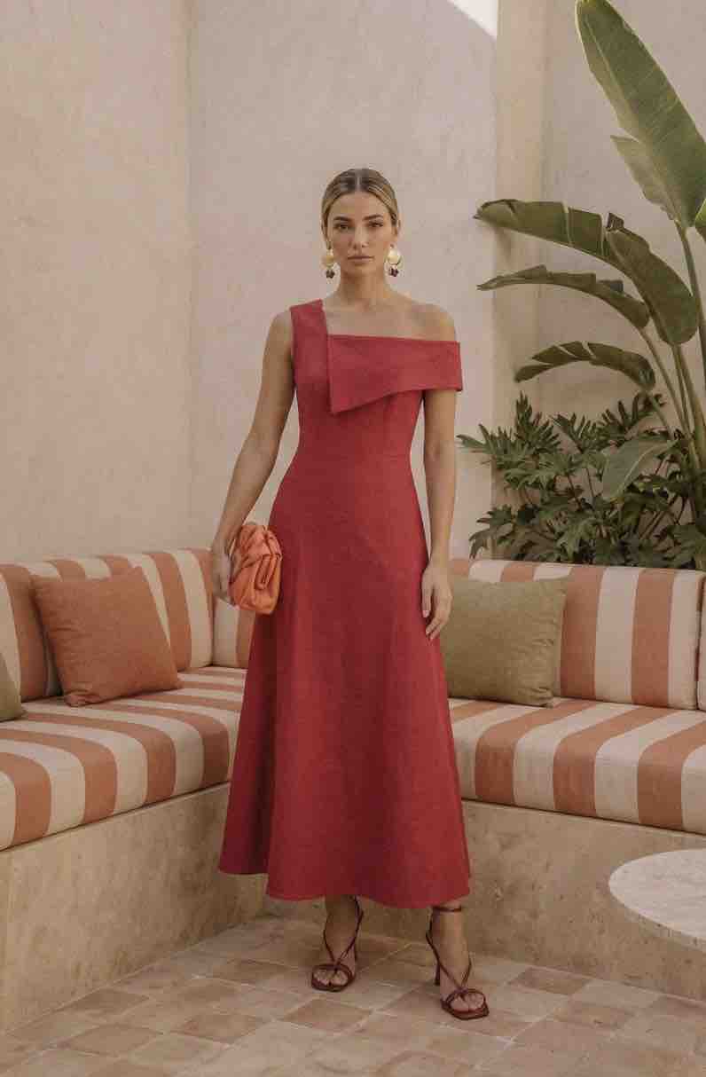 Vestido rojo de lino Cho Atelier