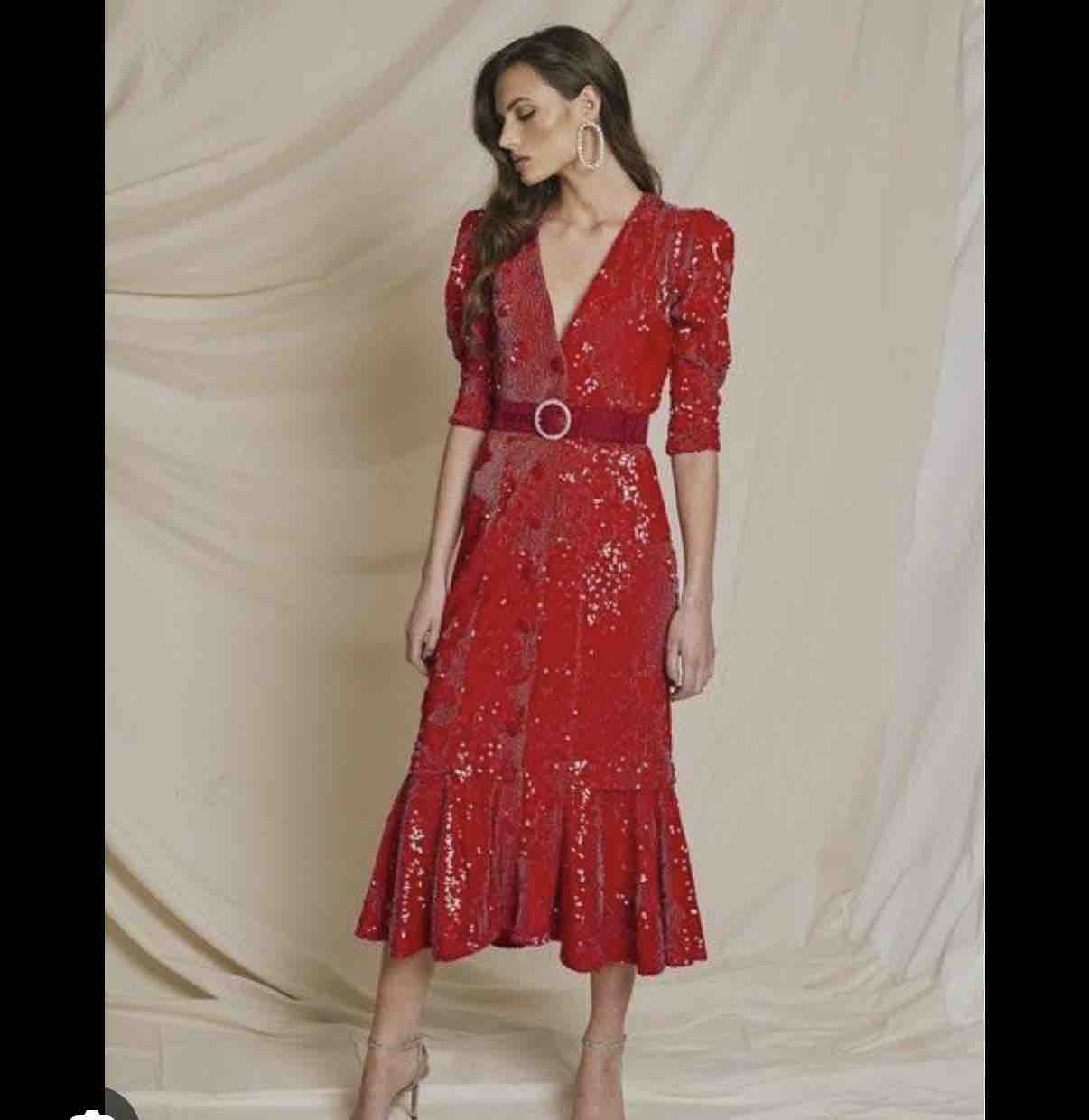 Vestido rojo lentejuelas SIN cinturón REDONDO BRAND — foto 2 de 4