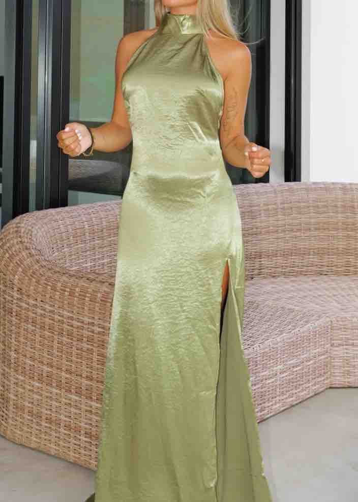 Vestido verde oliva-caqui satinado The Are — foto 2 de 4