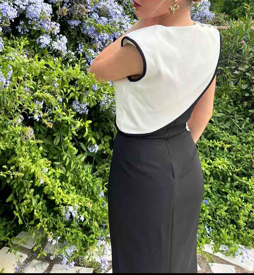 Vestido cardie invitada blanco y negro — foto 2 de 6