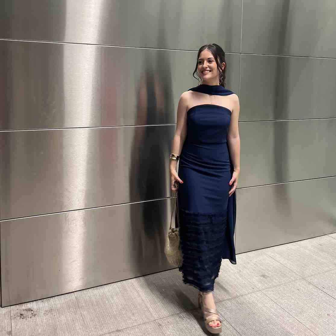 Vestido palabra de honor azul marino Cardié — foto 1 de 4