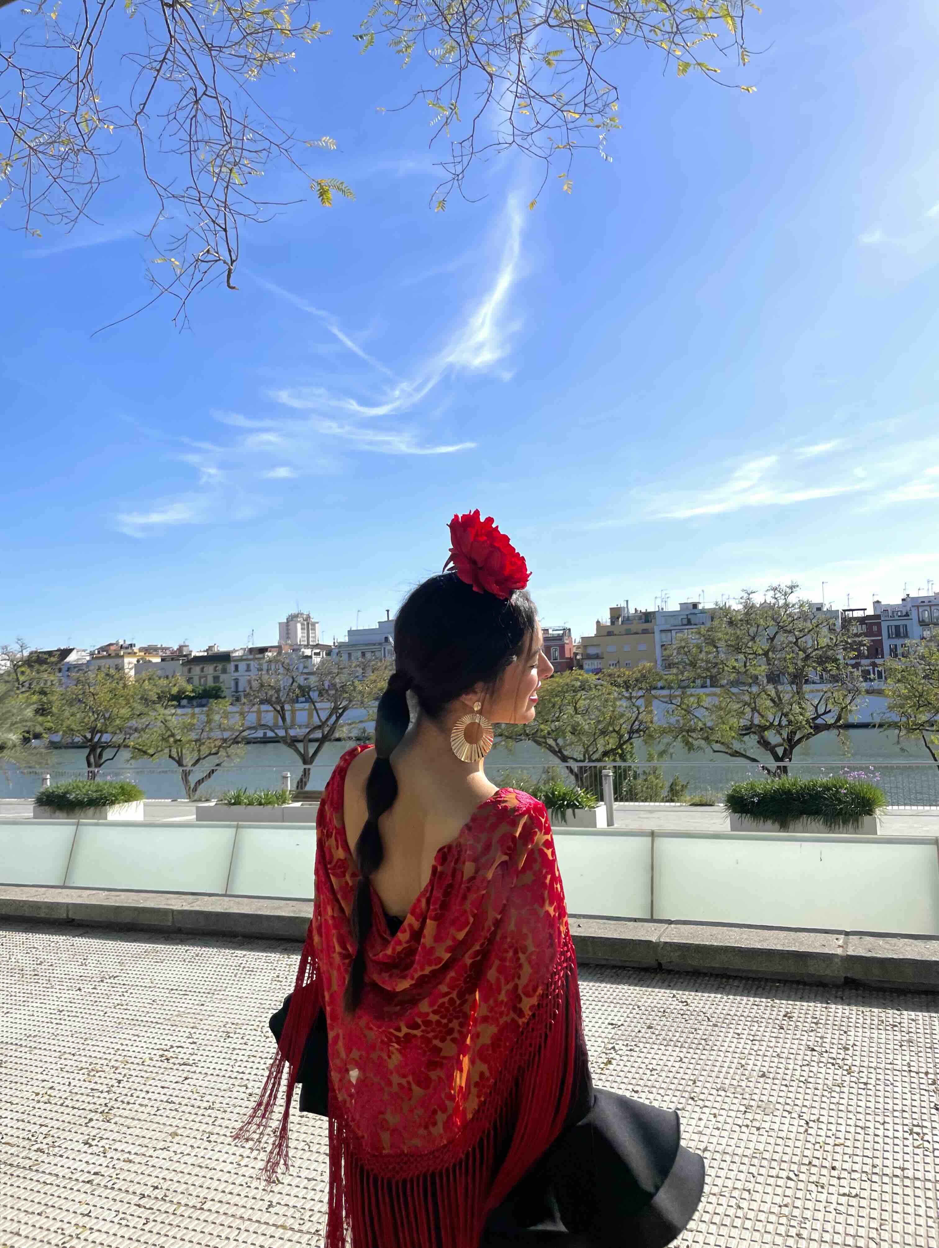 Vestido de flamenca negro + mantón rojo incluido Sibilina Flamenca — foto 1 de 4