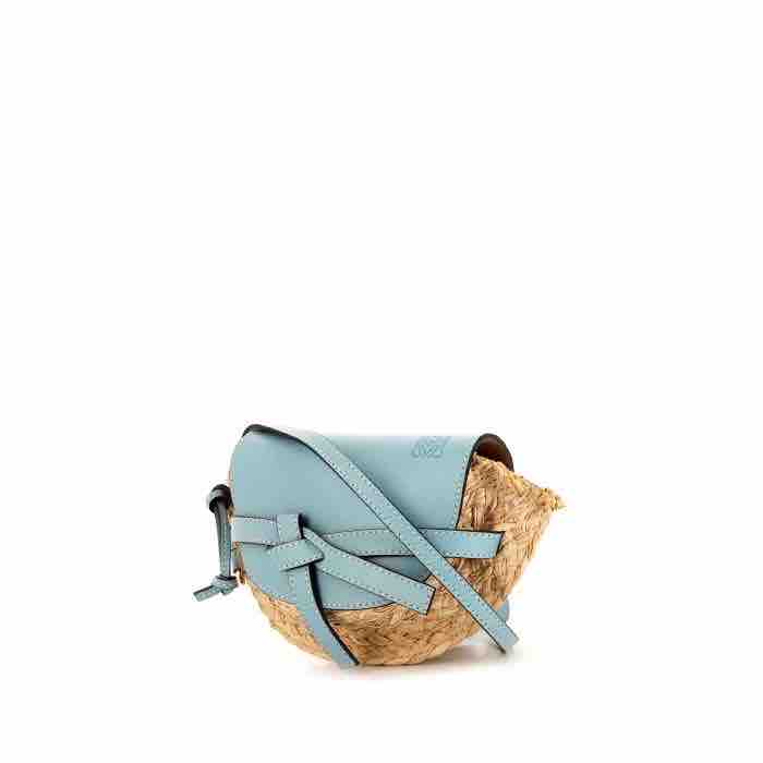 Bolso bandolera Loewe Gate mini en cuero azul y raffia beige — foto 1 de 6