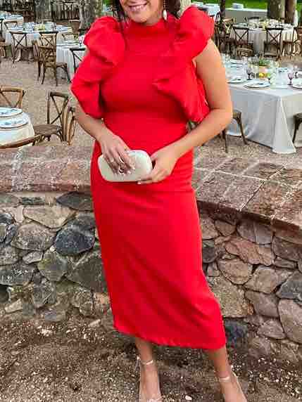 Vestido de boda de Matilde Cano. Color rojo/coral — foto 2 de 5