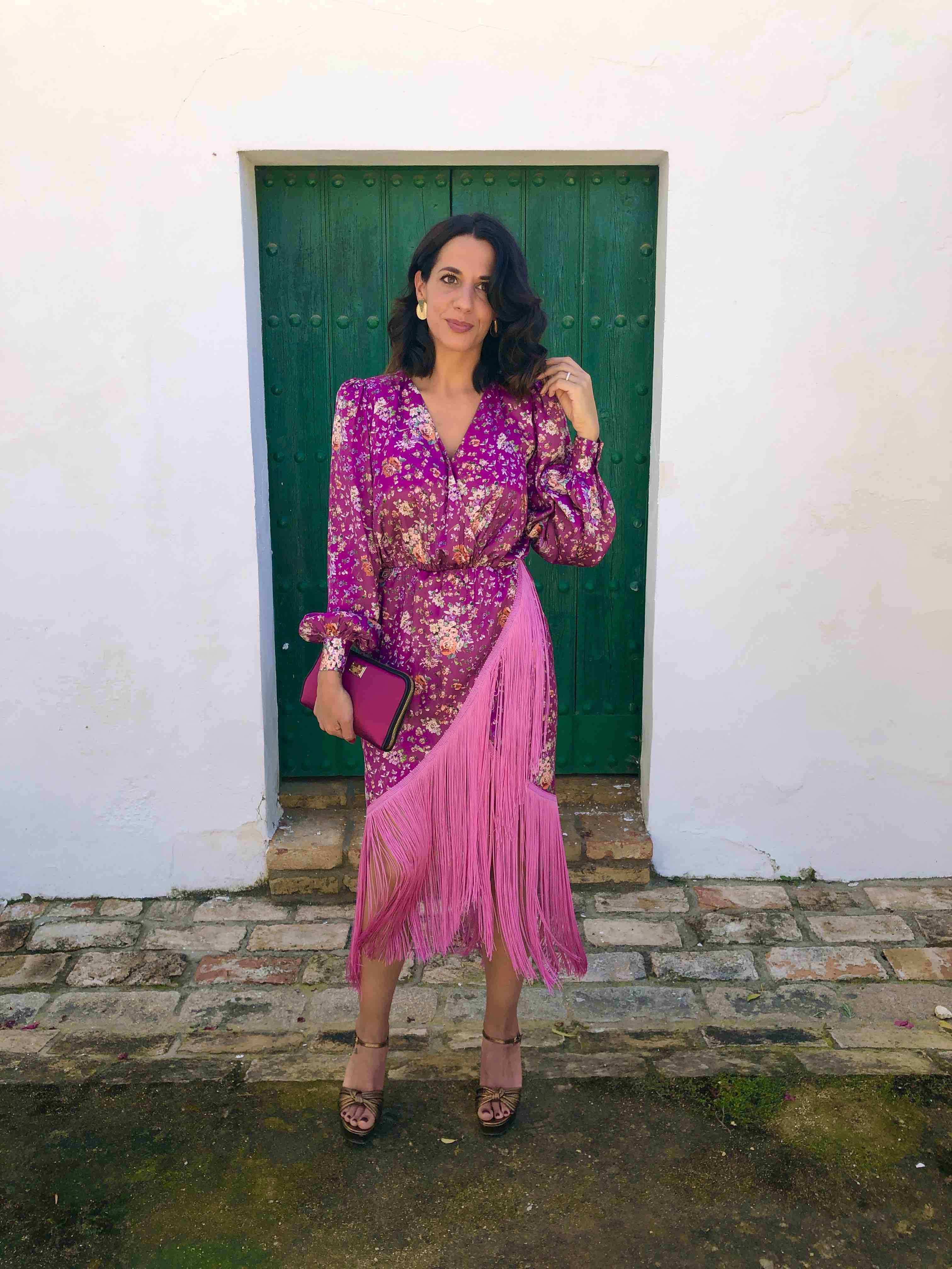 Vestido de Seda buganvilla estampado con flecos de Coosy — foto 1 de 3