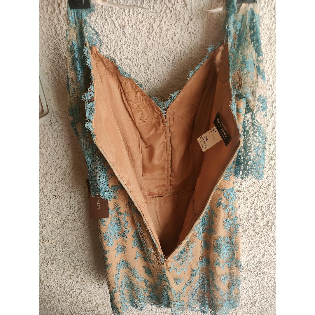 Vestido Ana Torres beige-turquesa T-44 — foto 4 de 5