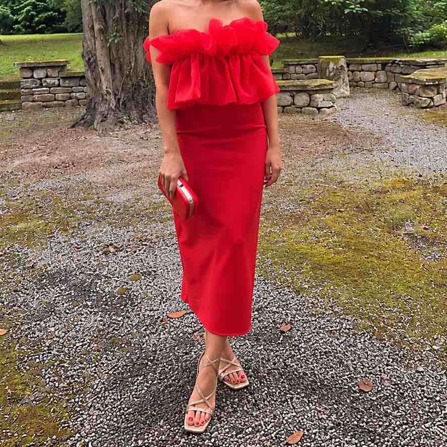 Vestido Rental Mode rojo, talla M, en alquiler