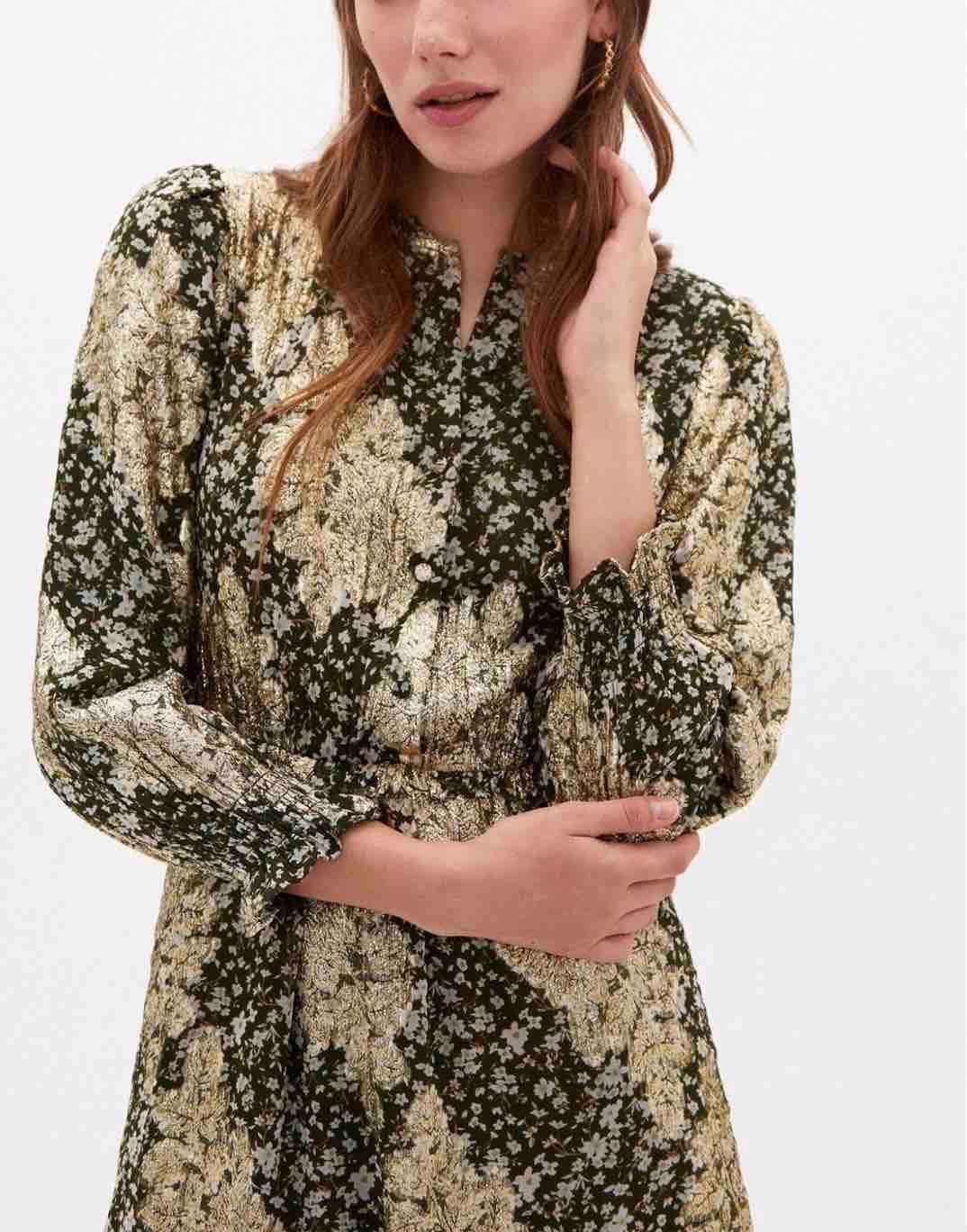 Vestido invitada estampado verde dorado Hoss Intropia — foto 4 de 5