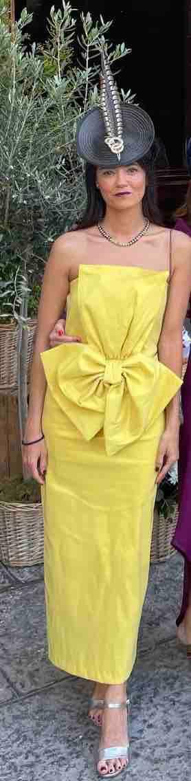 Vestido Invitada Boda. Amarillo. Palabra de Honor. Lazo Miss Olalla