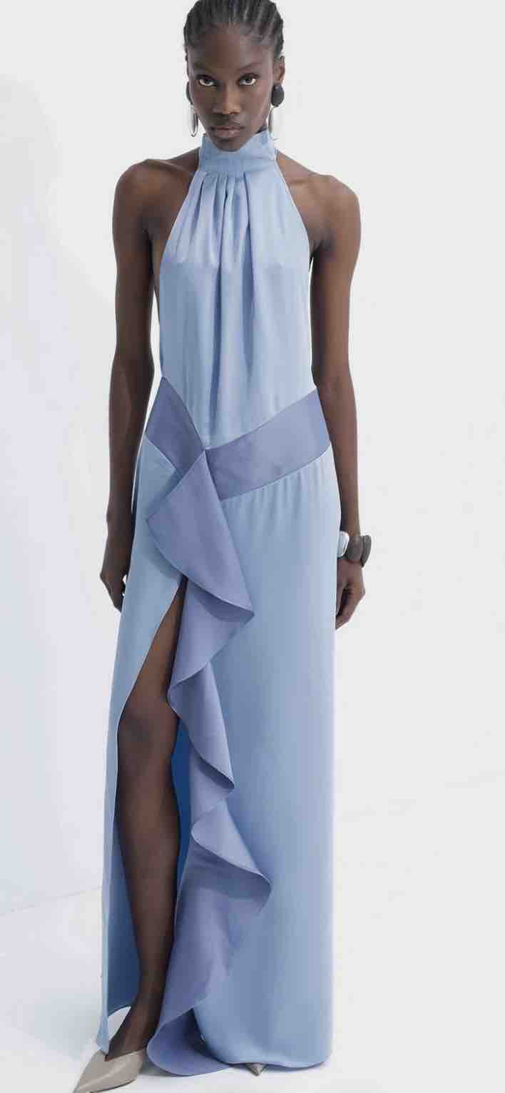 Vestido La Emperifolla Azul Largo Volante Casoná — foto 2 de 4