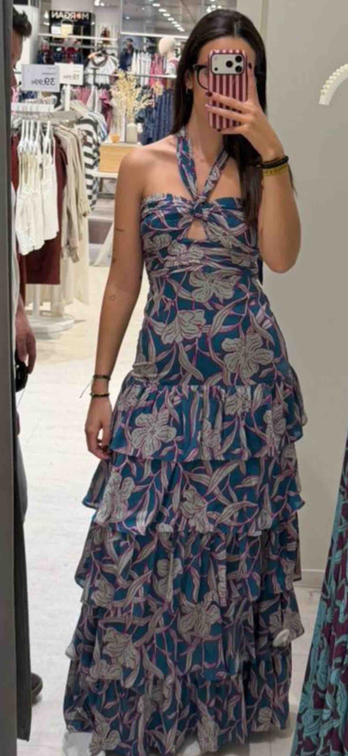 Vestido Tintoretto azul y rosa, talla XS, en alquiler — foto 3 de 3