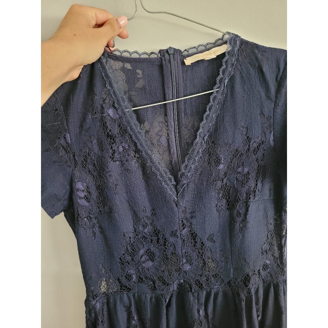 Vestido midi largo encaje azul marino La Fée Maraboutée — foto 5 de 6