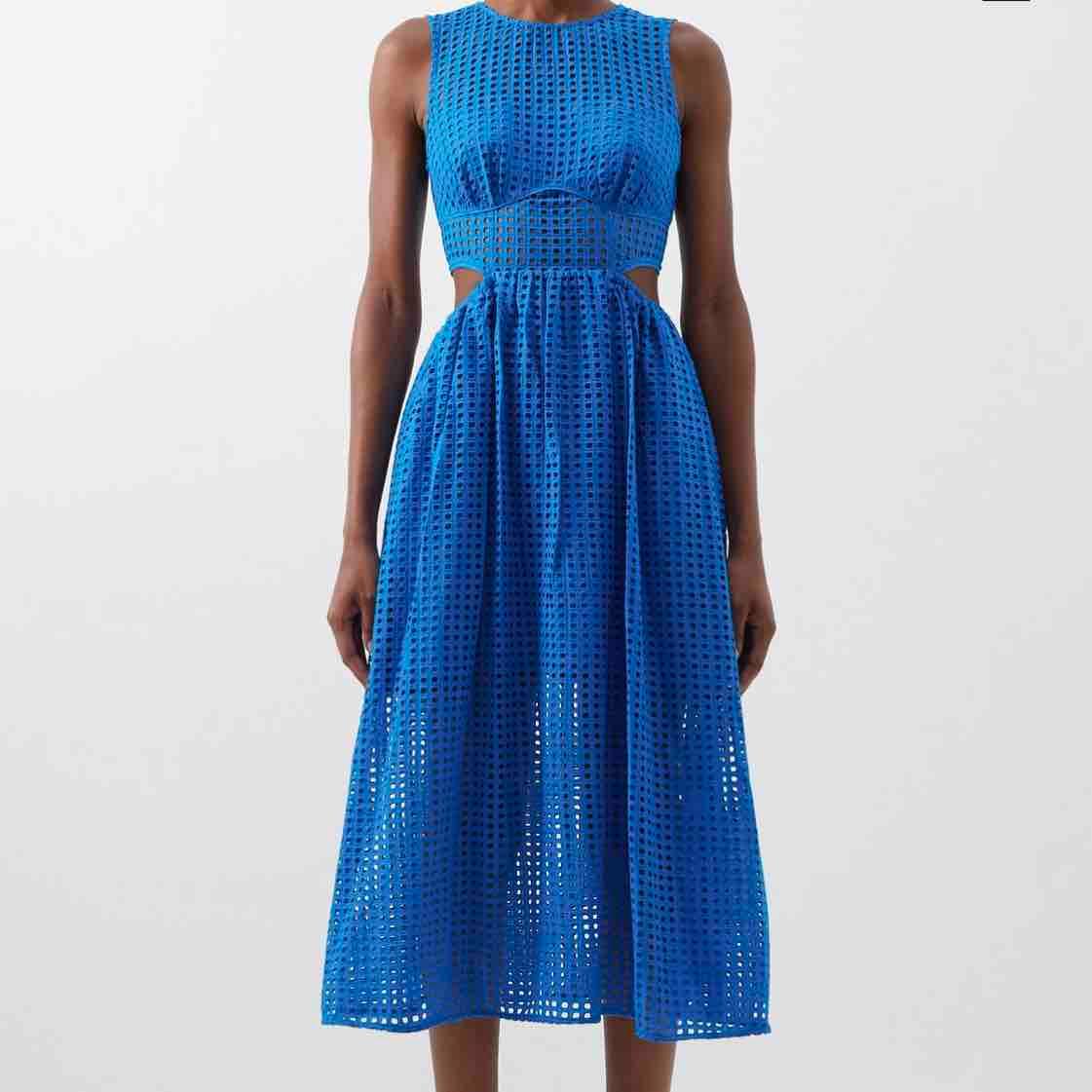 Self Portrait Side Cut-Out Broderie Anglaise Cotton Midi Dress — foto 1 de 4