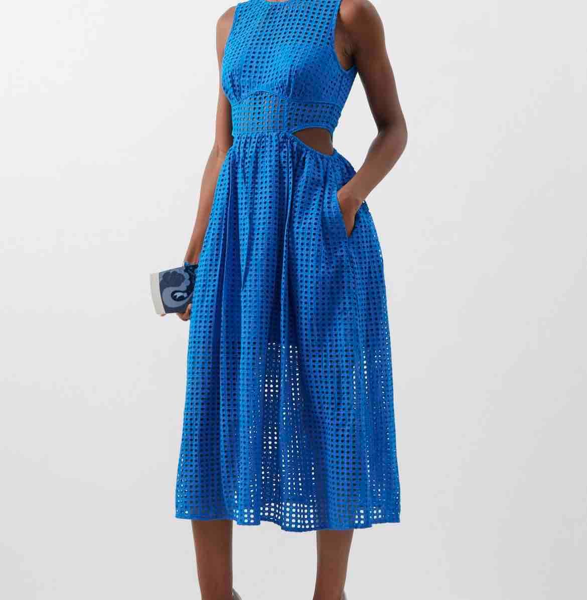 Self Portrait Side Cut-Out Broderie Anglaise Cotton Midi Dress — foto 2 de 4